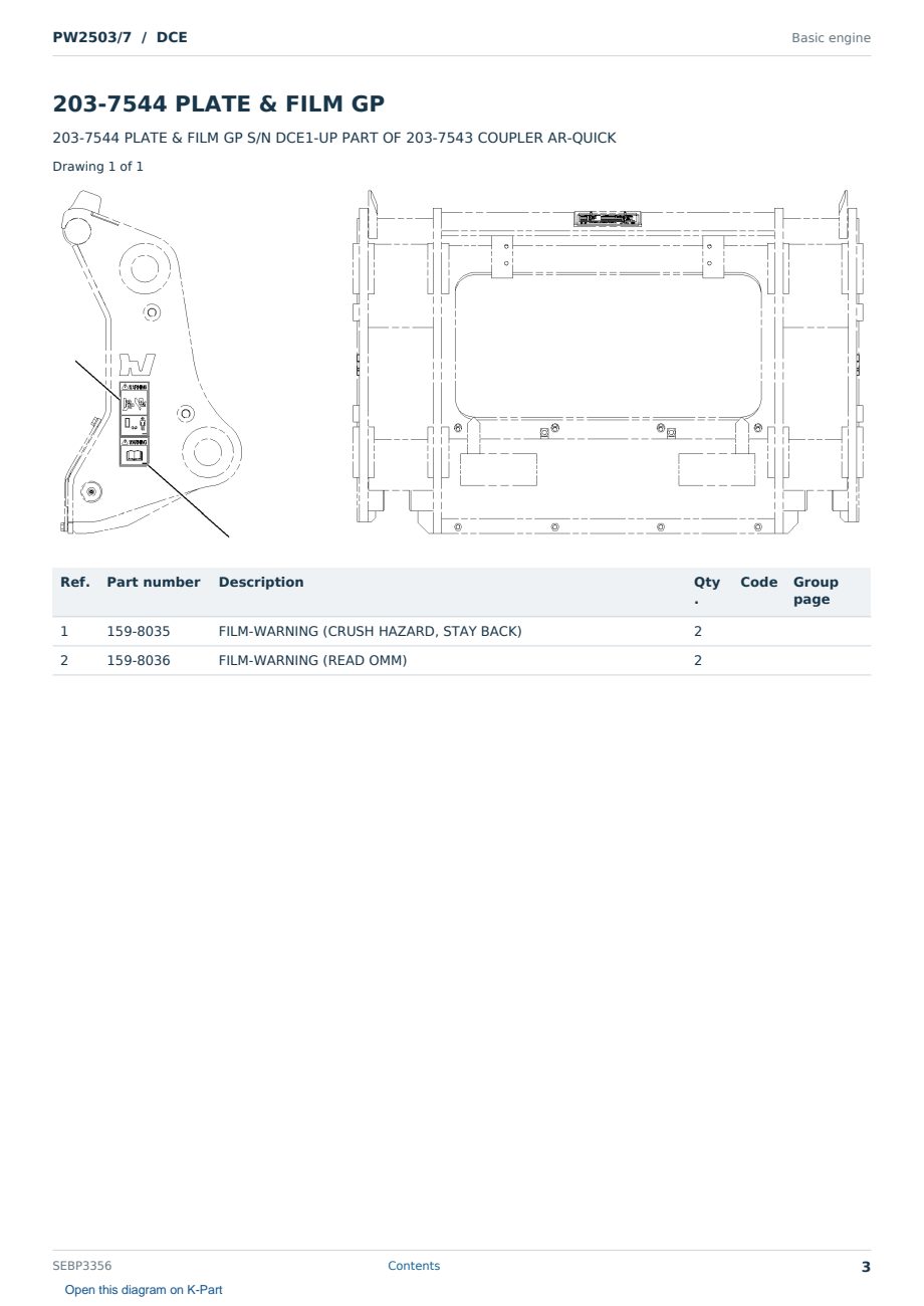 Caterpillar PW2503/7 S/N DCE Partsbook SEBP3356 (English) - sample page 3 of 10 Caterpillar PW2503/7 S/N DCE Partsbook SEBP3356 (English) - sample page 3 of 10