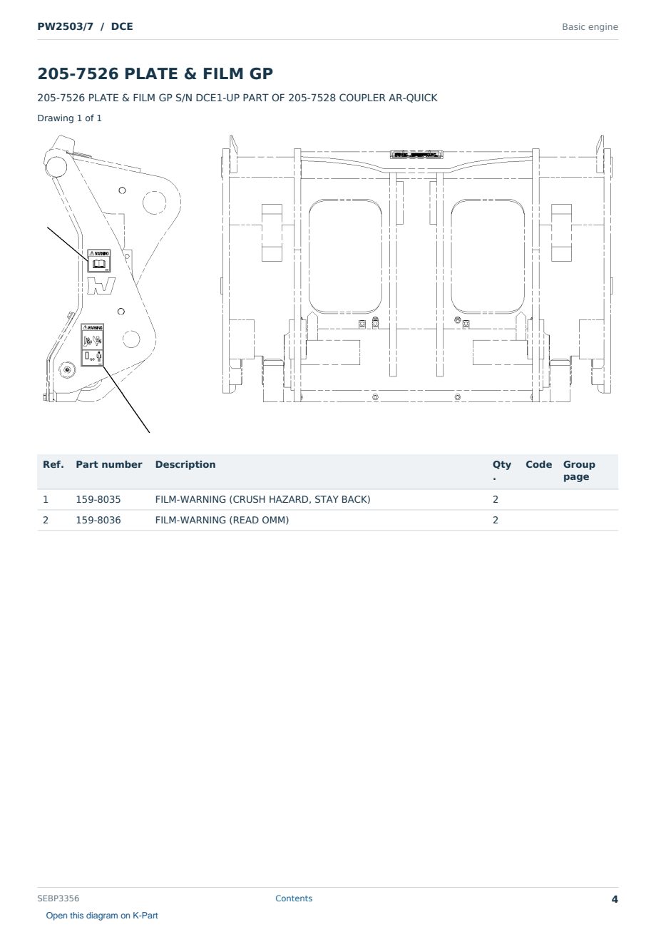 Caterpillar PW2503/7 S/N DCE Partsbook SEBP3356 (English) - sample page 4 of 10 Caterpillar PW2503/7 S/N DCE Partsbook SEBP3356 (English) - sample page 4 of 10