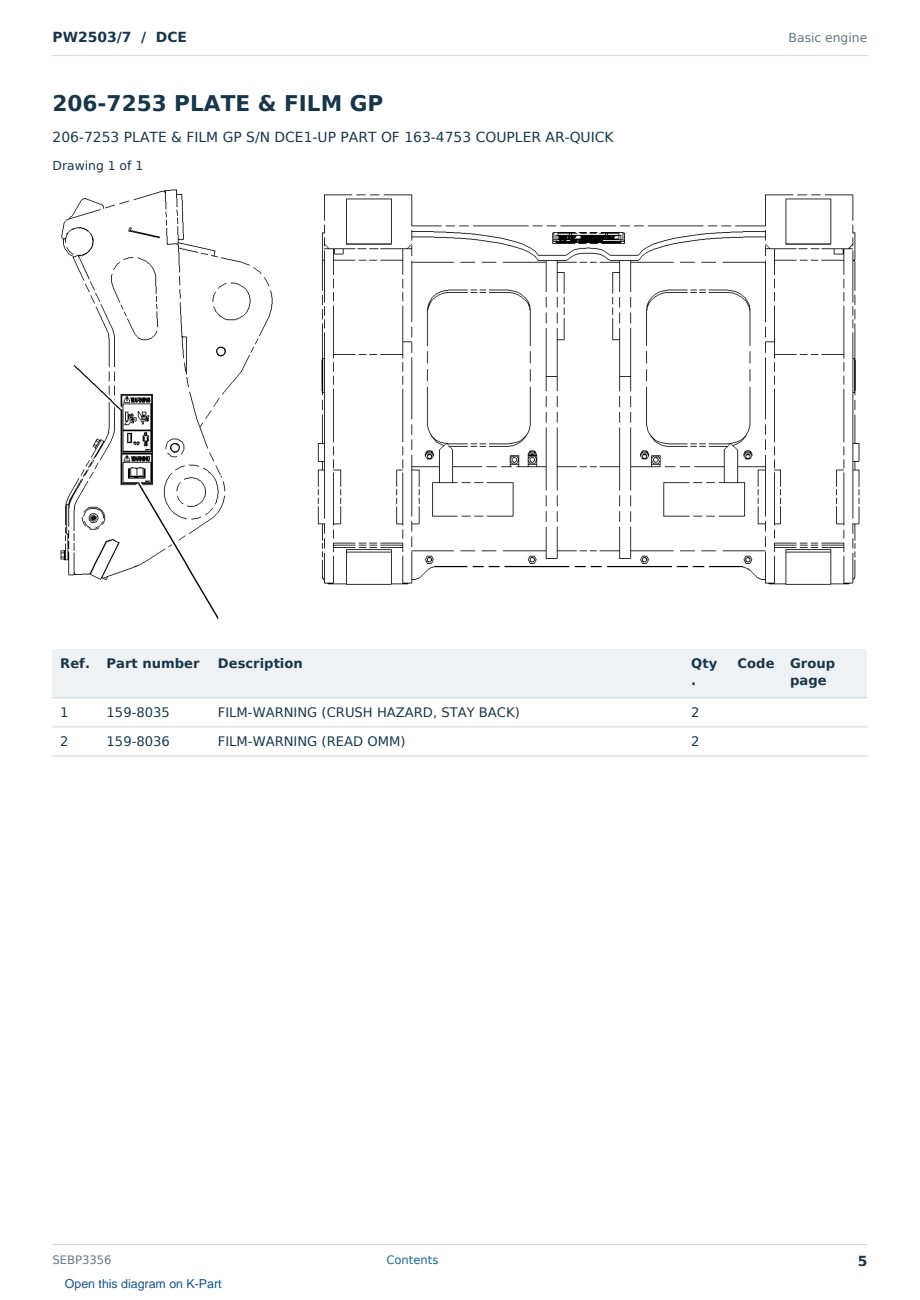 Caterpillar PW2503/7 S/N DCE Partsbook SEBP3356 (English) - sample page 5 of 10 Caterpillar PW2503/7 S/N DCE Partsbook SEBP3356 (English) - sample page 5 of 10
