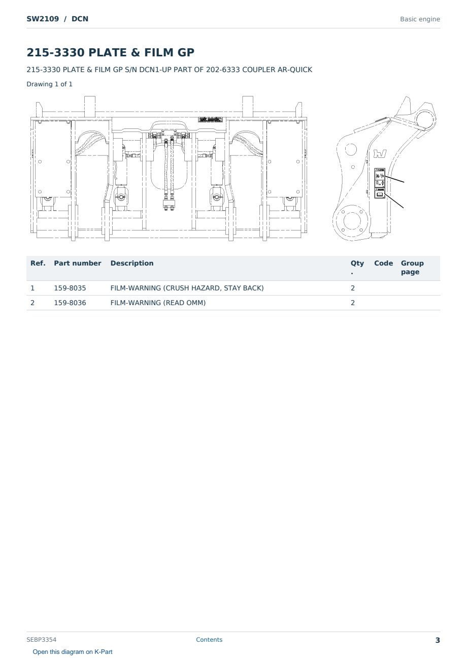 Caterpillar SW2109 S/N DCN Partsbook SEBP3354 (English) - sample page 3 of 9 Caterpillar SW2109 S/N DCN Partsbook SEBP3354 (English) - sample page 3 of 9