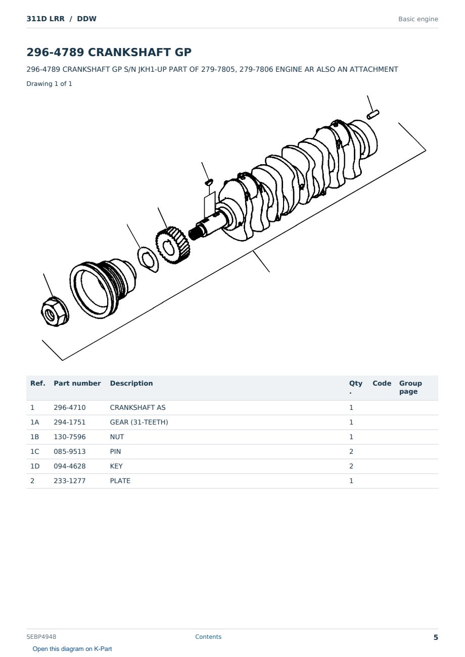 Caterpillar 311D LRR S/N DDW Partsbook SEBP4948 (English) - sample page 5 of 10 Caterpillar 311D LRR S/N DDW Partsbook SEBP4948 (English) - sample page 5 of 10