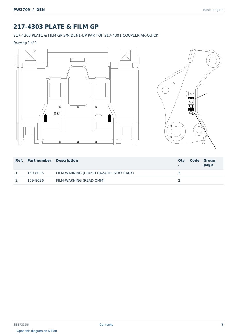 Caterpillar PW2709 S/N DEN Partsbook SEBP3356 (English) - sample page 3 of 9 Caterpillar PW2709 S/N DEN Partsbook SEBP3356 (English) - sample page 3 of 9