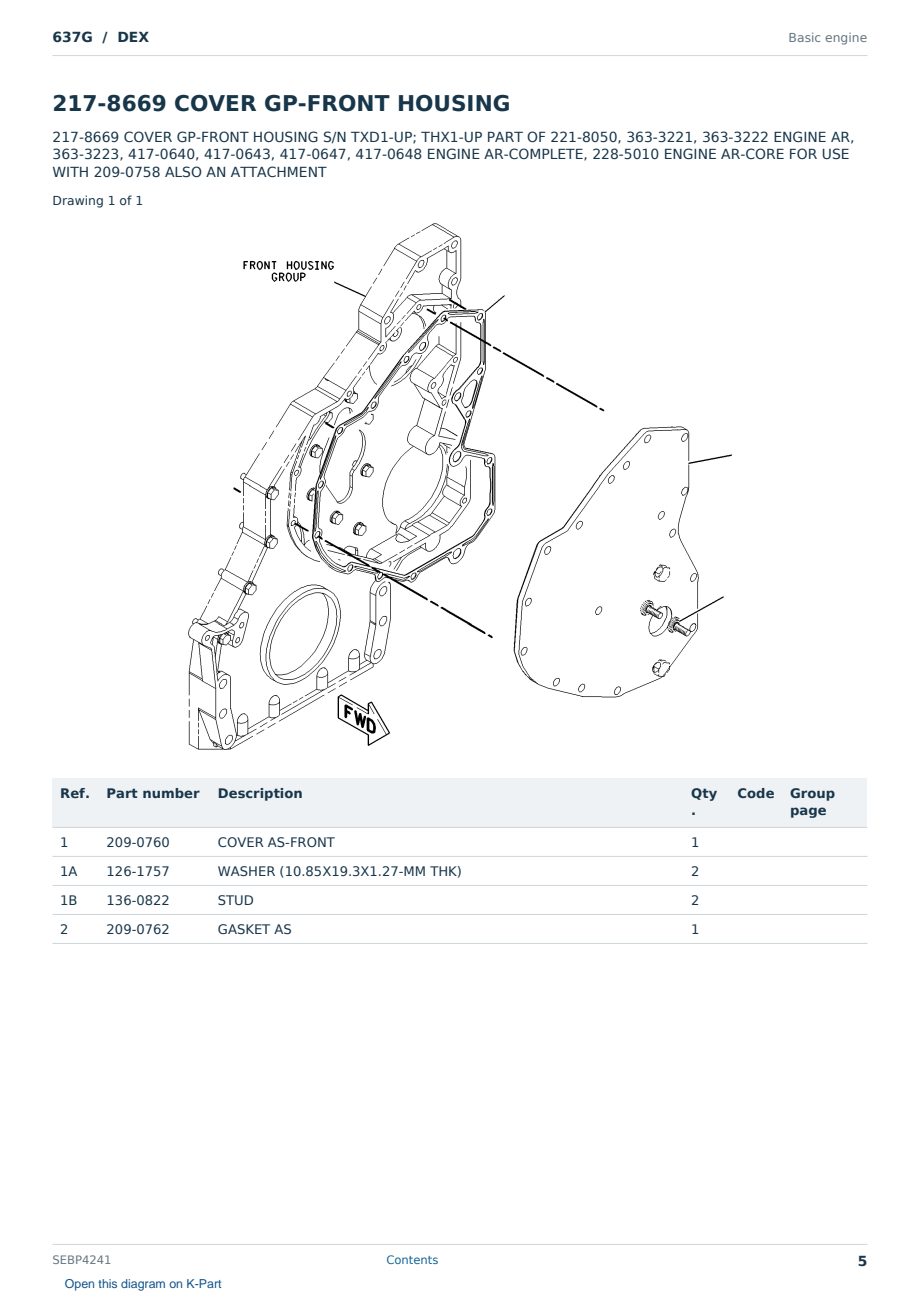 Caterpillar 637G S/N DEX Partsbook SEBP4241 (English) - sample page 5 of 10 Caterpillar 637G S/N DEX Partsbook SEBP4241 (English) - sample page 5 of 10