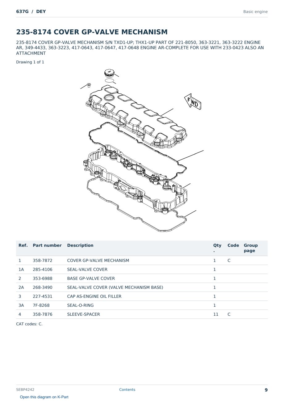 Caterpillar 637G S/N DEY Partsbook SEBP4242 (English) - sample page 9 of 10 Caterpillar 637G S/N DEY Partsbook SEBP4242 (English) - sample page 9 of 10