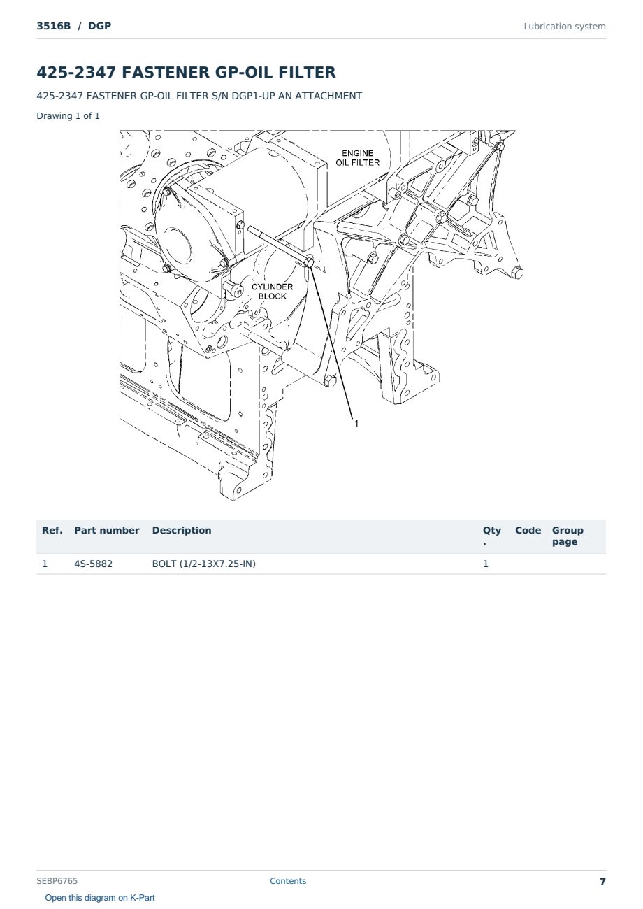 Caterpillar 3516B S/N DGP Partsbook SEBP6765 (English) - sample page 7 of 10 Caterpillar 3516B S/N DGP Partsbook SEBP6765 (English) - sample page 7 of 10