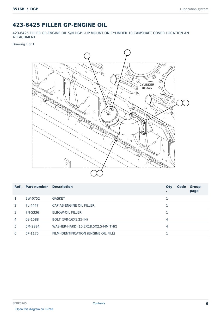 Caterpillar 3516B S/N DGP Partsbook SEBP6765 (English) - sample page 9 of 10 Caterpillar 3516B S/N DGP Partsbook SEBP6765 (English) - sample page 9 of 10