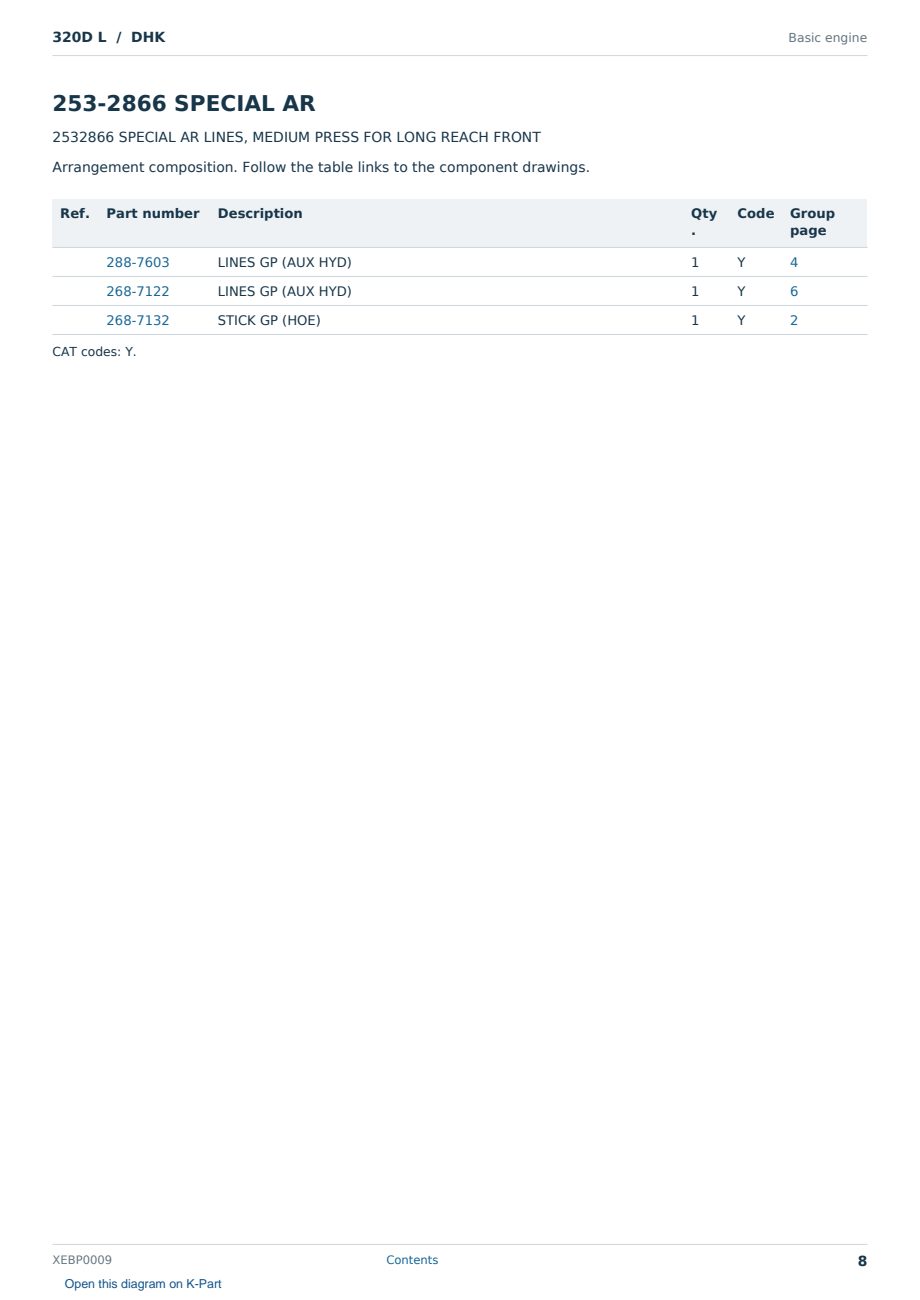 Caterpillar 320D L S/N DHK Partsbook XEBP0009 (English) - sample page 8 of 8 Caterpillar 320D L S/N DHK Partsbook XEBP0009 (English) - sample page 8 of 8