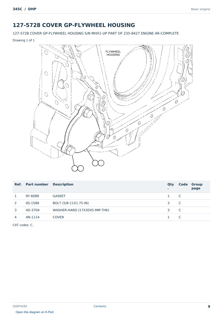 Caterpillar 345C S/N DHP Partsbook SEBP4284 (English) - sample page 9 of 10 Caterpillar 345C S/N DHP Partsbook SEBP4284 (English) - sample page 9 of 10