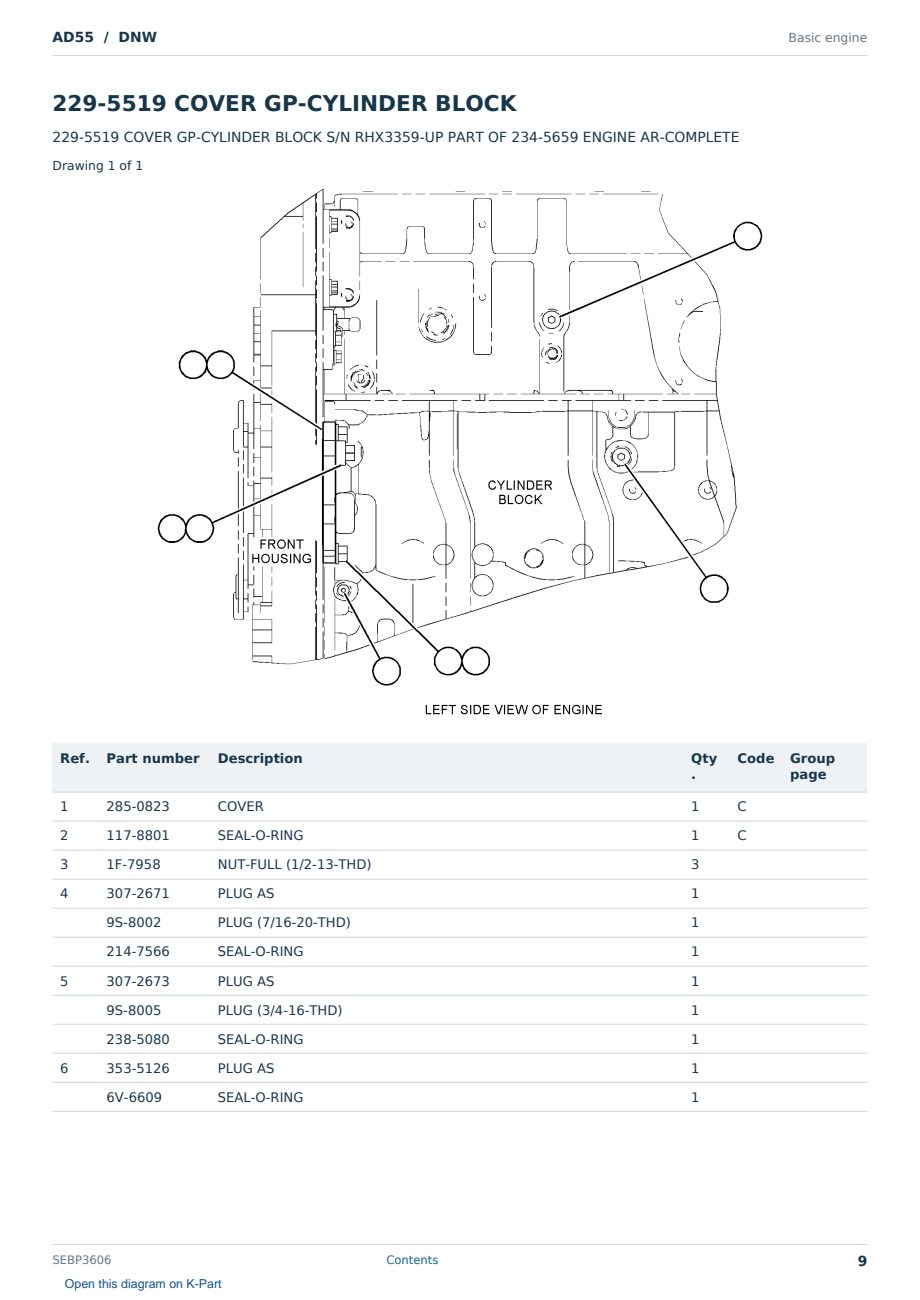 Caterpillar AD55 S/N DNW Partsbook SEBP3606 (English) - sample page 9 of 10 Caterpillar AD55 S/N DNW Partsbook SEBP3606 (English) - sample page 9 of 10