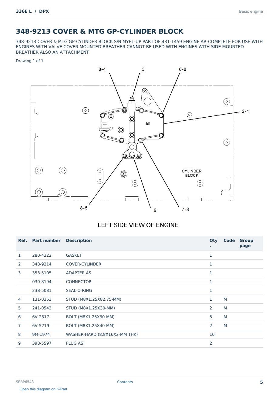 Caterpillar 336E L S/N DPX Partsbook SEBP6543 (English) - sample page 5 of 10 Caterpillar 336E L S/N DPX Partsbook SEBP6543 (English) - sample page 5 of 10