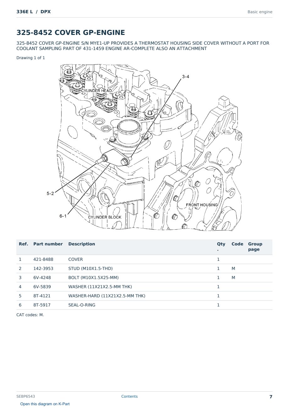 Caterpillar 336E L S/N DPX Partsbook SEBP6543 (English) - sample page 7 of 10 Caterpillar 336E L S/N DPX Partsbook SEBP6543 (English) - sample page 7 of 10