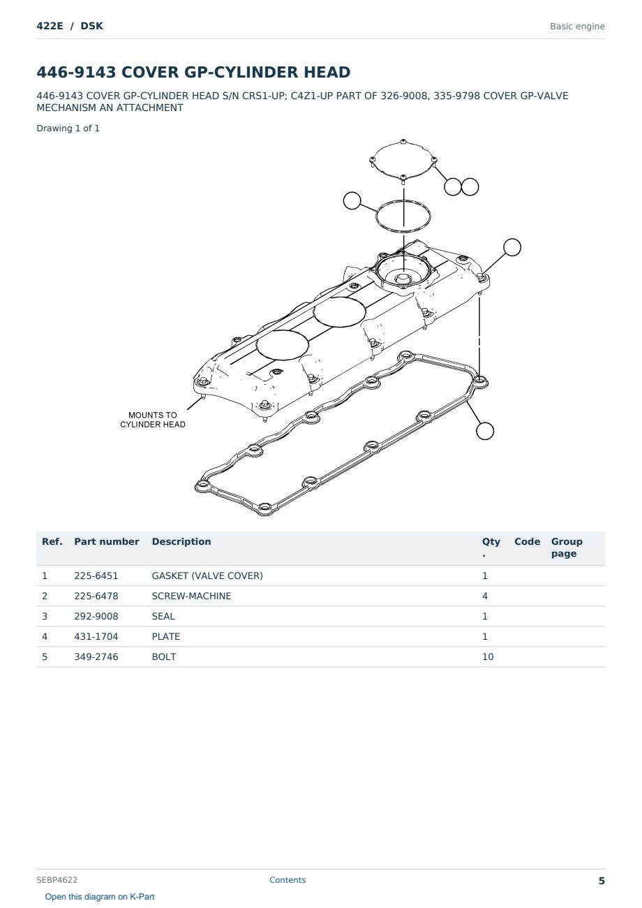 Caterpillar 422E S/N DSK Partsbook SEBP4622 (English) - sample page 5 of 10 Caterpillar 422E S/N DSK Partsbook SEBP4622 (English) - sample page 5 of 10