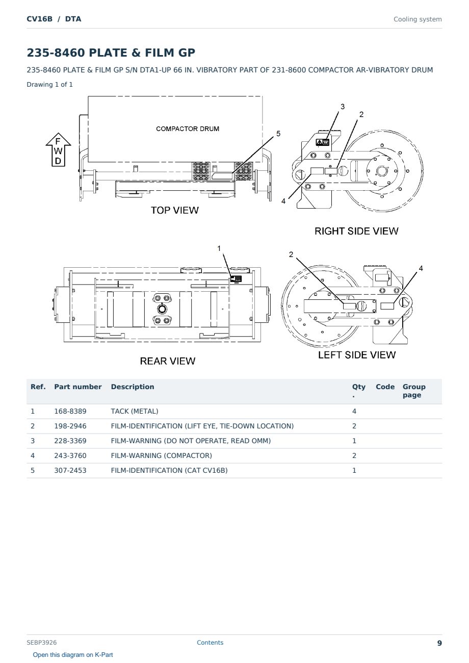 Caterpillar CV16B S/N DTA Partsbook SEBP3926 (English) - sample page 9 of 10 Caterpillar CV16B S/N DTA Partsbook SEBP3926 (English) - sample page 9 of 10