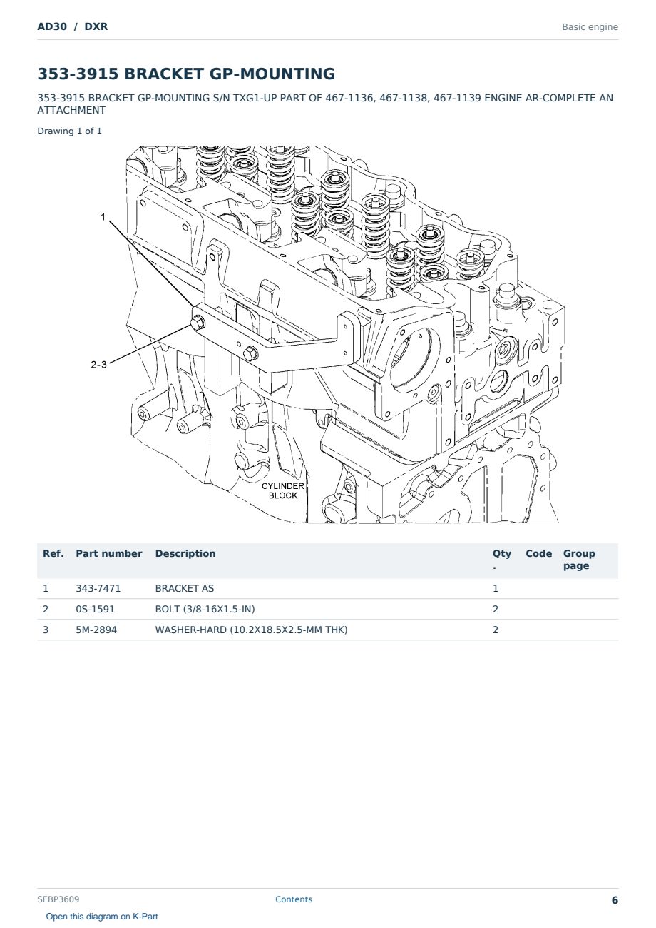 Caterpillar AD30 S/N DXR Partsbook SEBP3609 (English) - sample page 6 of 10 Caterpillar AD30 S/N DXR Partsbook SEBP3609 (English) - sample page 6 of 10