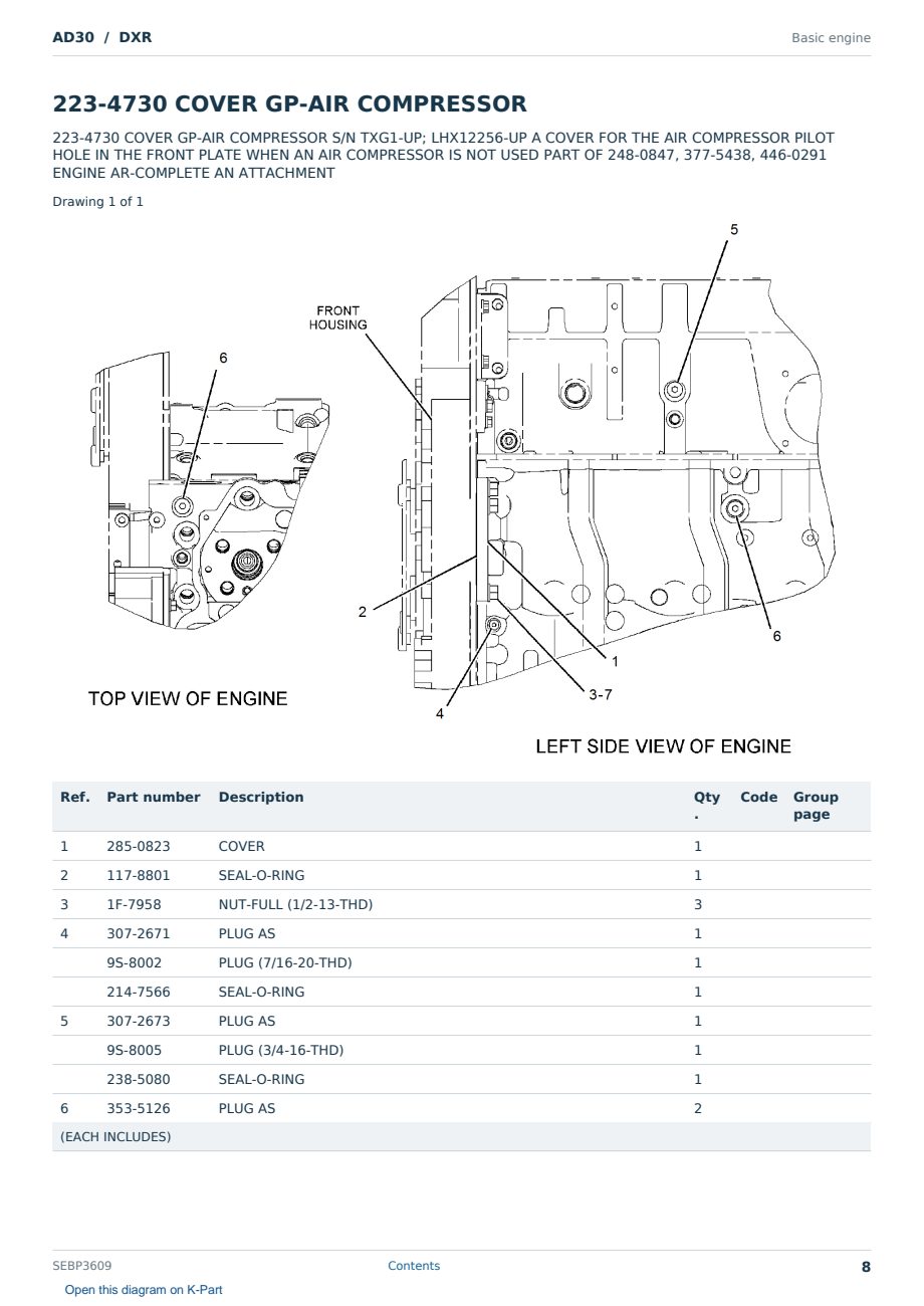 Caterpillar AD30 S/N DXR Partsbook SEBP3609 (English) - sample page 8 of 10 Caterpillar AD30 S/N DXR Partsbook SEBP3609 (English) - sample page 8 of 10