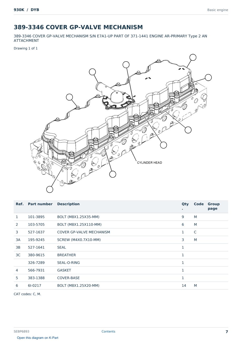 Caterpillar 930K S/N DYB Partsbook SEBP6893 (English) - sample page 7 of 10 Caterpillar 930K S/N DYB Partsbook SEBP6893 (English) - sample page 7 of 10