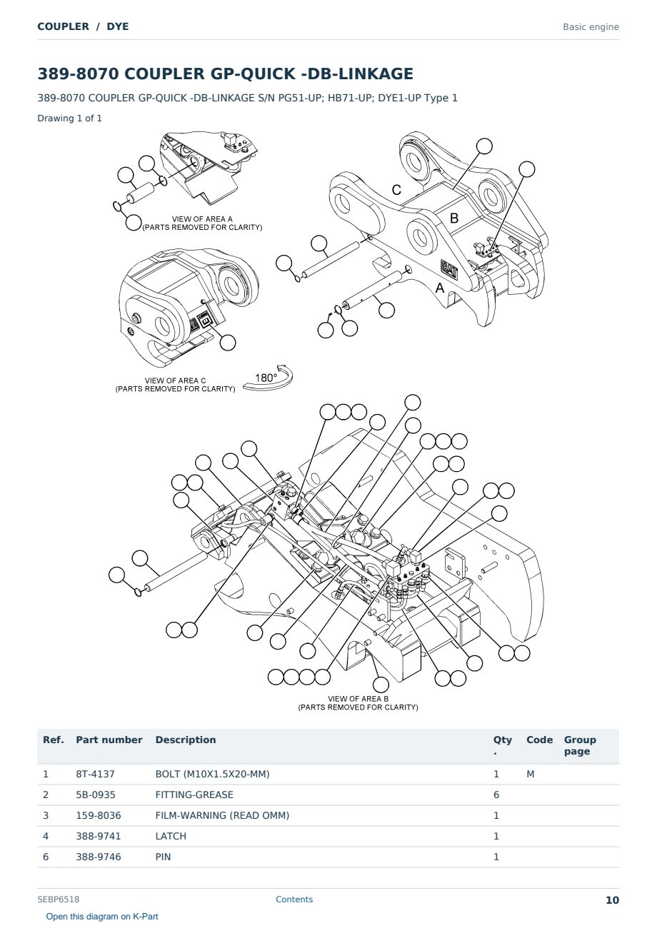 Caterpillar COUPLER S/N DYE Partsbook SEBP6518 (English) - sample page 10 of 10 Caterpillar COUPLER S/N DYE Partsbook SEBP6518 (English) - sample page 10 of 10