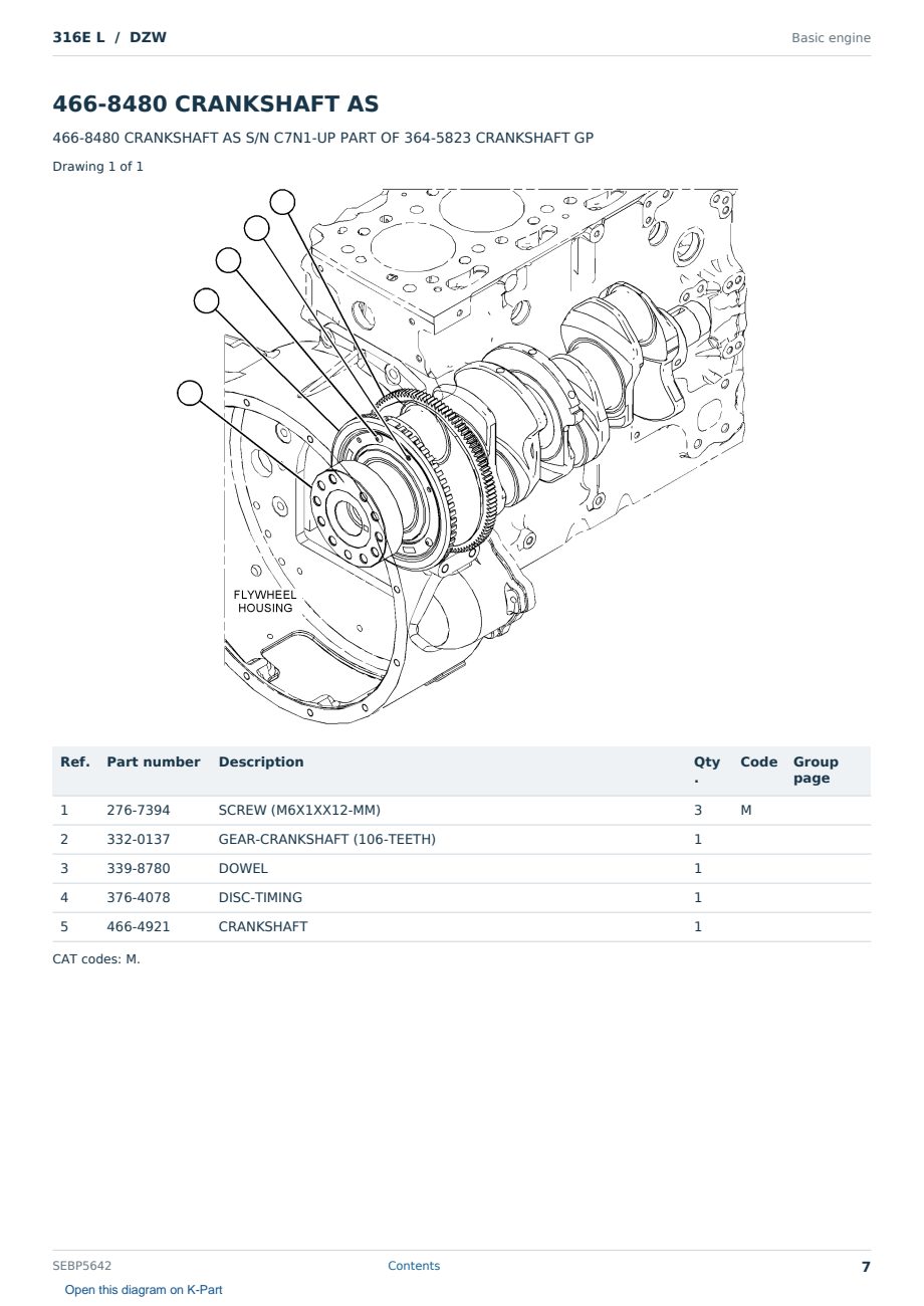Caterpillar 316E L S/N DZW Partsbook SEBP5642 (English) - sample page 7 of 10 Caterpillar 316E L S/N DZW Partsbook SEBP5642 (English) - sample page 7 of 10