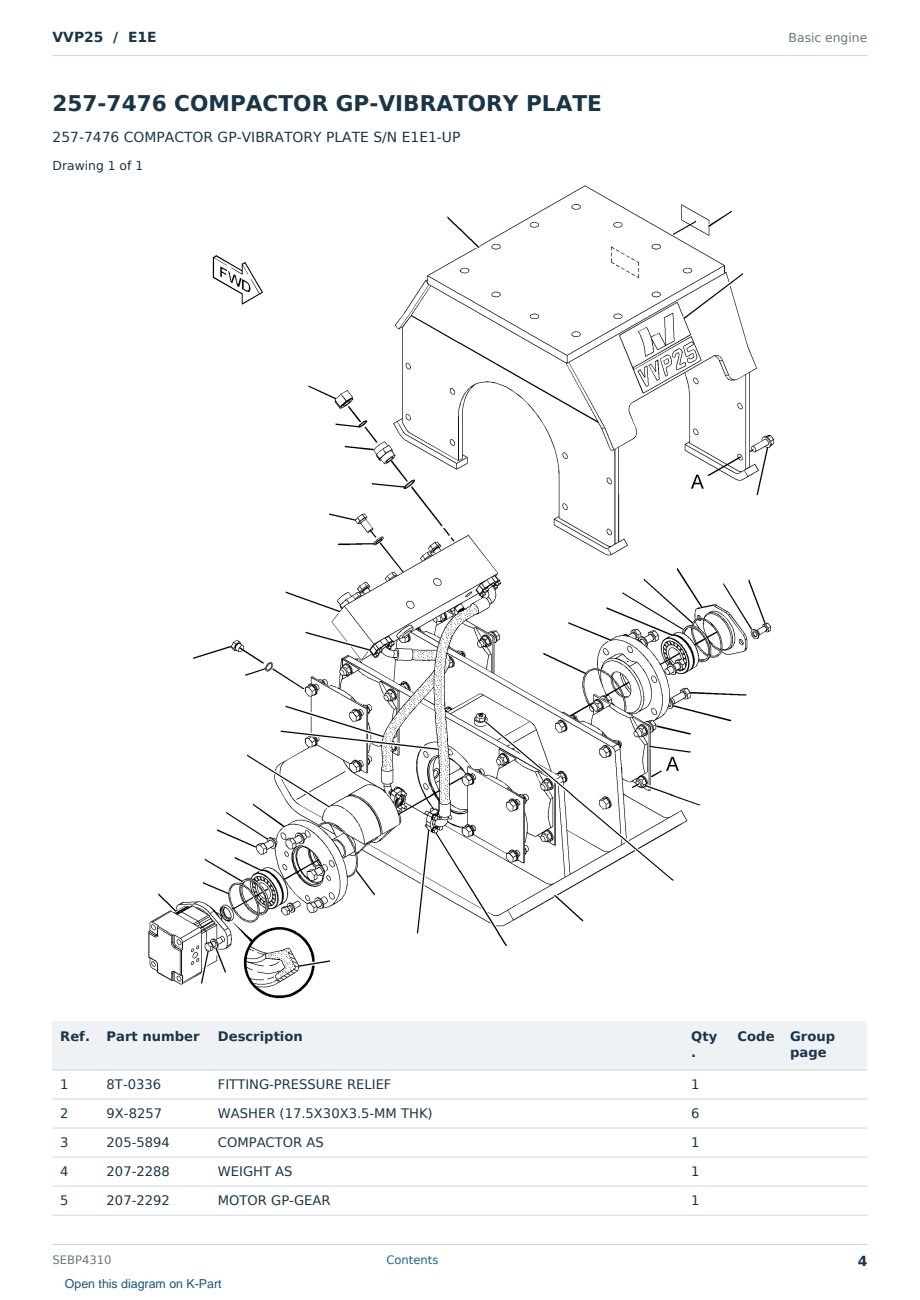 Caterpillar VVP25 S/N E1E Partsbook SEBP4310 (English) - sample page 4 of 6 Caterpillar VVP25 S/N E1E Partsbook SEBP4310 (English) - sample page 4 of 6