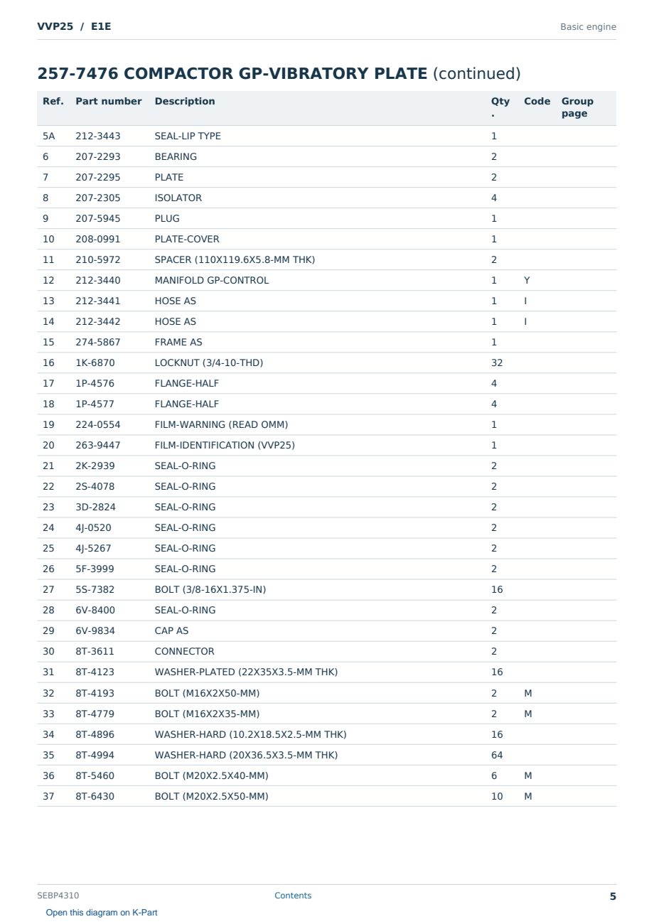 Caterpillar VVP25 S/N E1E Partsbook SEBP4310 (English) - sample page 5 of 6 Caterpillar VVP25 S/N E1E Partsbook SEBP4310 (English) - sample page 5 of 6