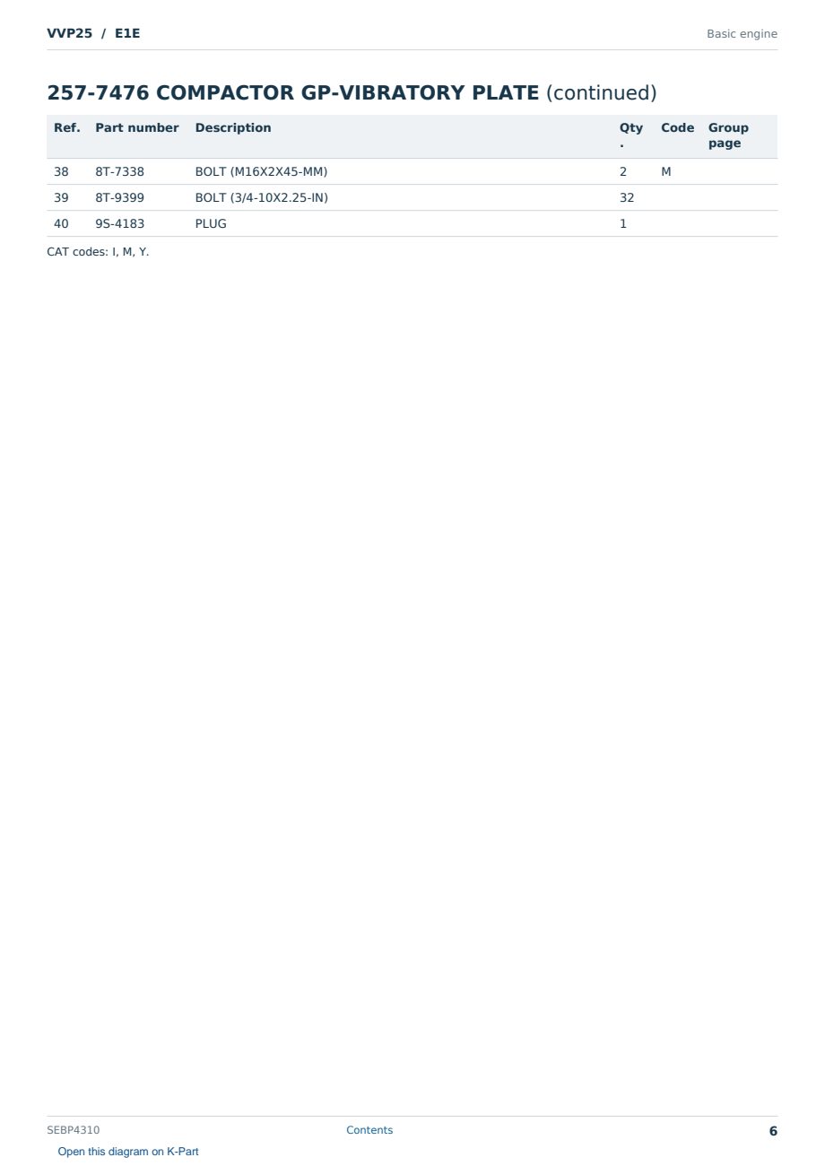 Caterpillar VVP25 S/N E1E Partsbook SEBP4310 (English) - sample page 6 of 6 Caterpillar VVP25 S/N E1E Partsbook SEBP4310 (English) - sample page 6 of 6