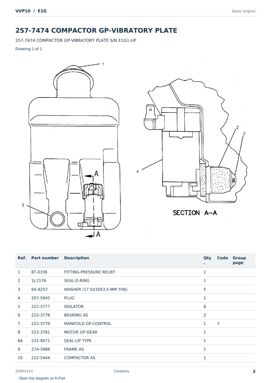 Caterpillar VVP10 S/N E1G Partsbook SEBP4310 (English) - sample page 3 of 4 Caterpillar VVP10 S/N E1G Partsbook SEBP4310 (English) - sample page 3 of 4