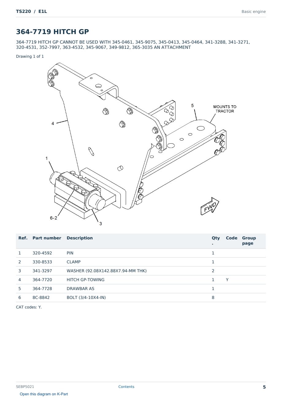 Caterpillar TS220 S/N E1L Partsbook SEBP5021 (English) - sample page 5 of 10 Caterpillar TS220 S/N E1L Partsbook SEBP5021 (English) - sample page 5 of 10