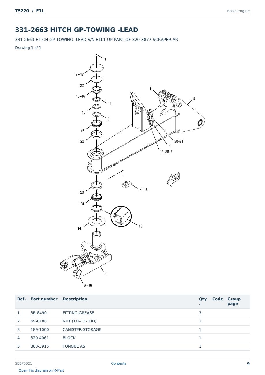 Caterpillar TS220 S/N E1L Partsbook SEBP5021 (English) - sample page 9 of 10 Caterpillar TS220 S/N E1L Partsbook SEBP5021 (English) - sample page 9 of 10