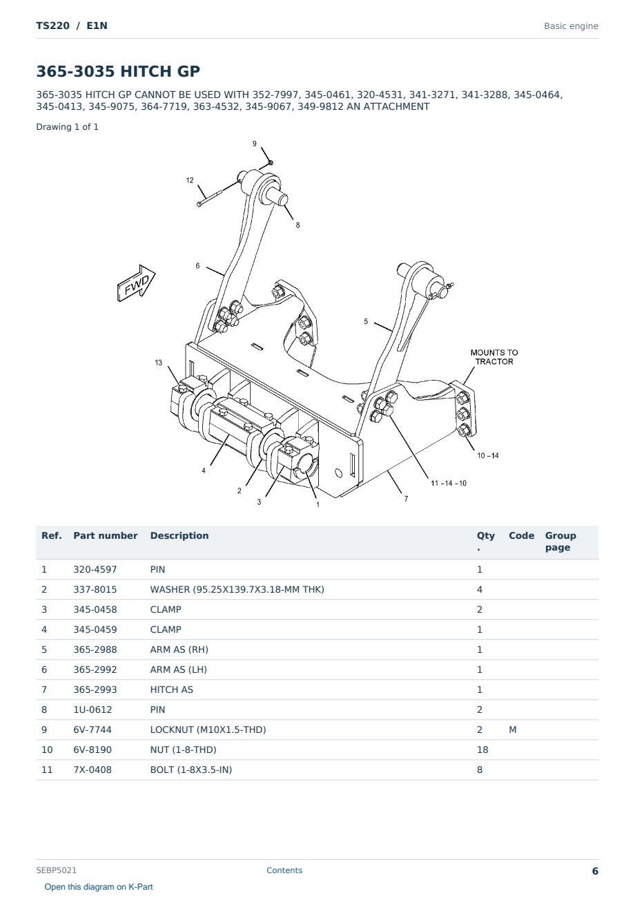 Caterpillar TS220 S/N E1N Partsbook SEBP5021 (English) - sample page 6 of 10 Caterpillar TS220 S/N E1N Partsbook SEBP5021 (English) - sample page 6 of 10