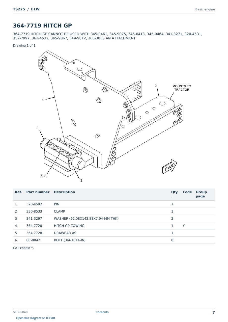 Caterpillar TS225 S/N E1W Partsbook SEBP5040 (English) - sample page 7 of 10 Caterpillar TS225 S/N E1W Partsbook SEBP5040 (English) - sample page 7 of 10