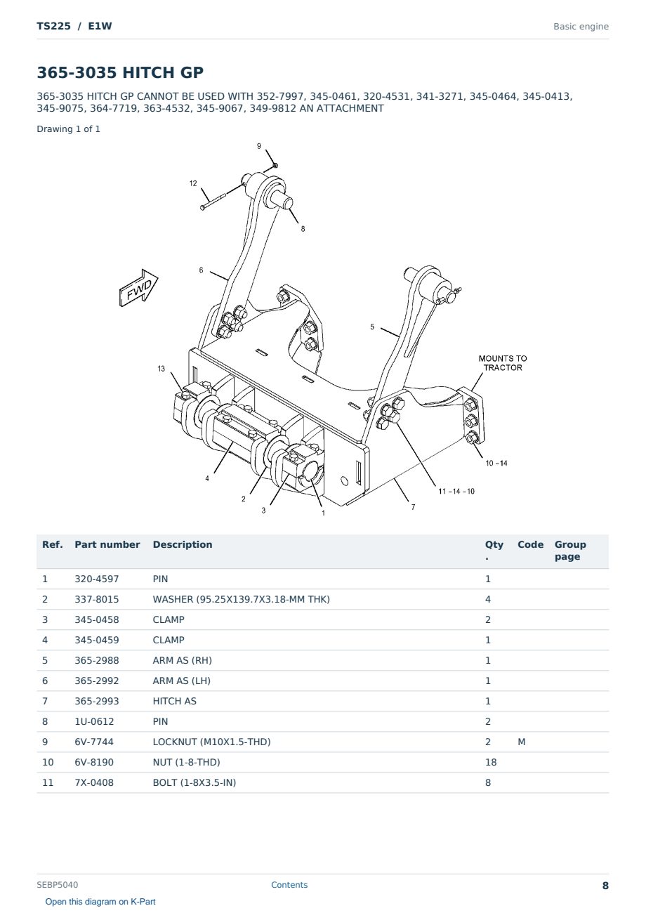 Caterpillar TS225 S/N E1W Partsbook SEBP5040 (English) - sample page 8 of 10 Caterpillar TS225 S/N E1W Partsbook SEBP5040 (English) - sample page 8 of 10
