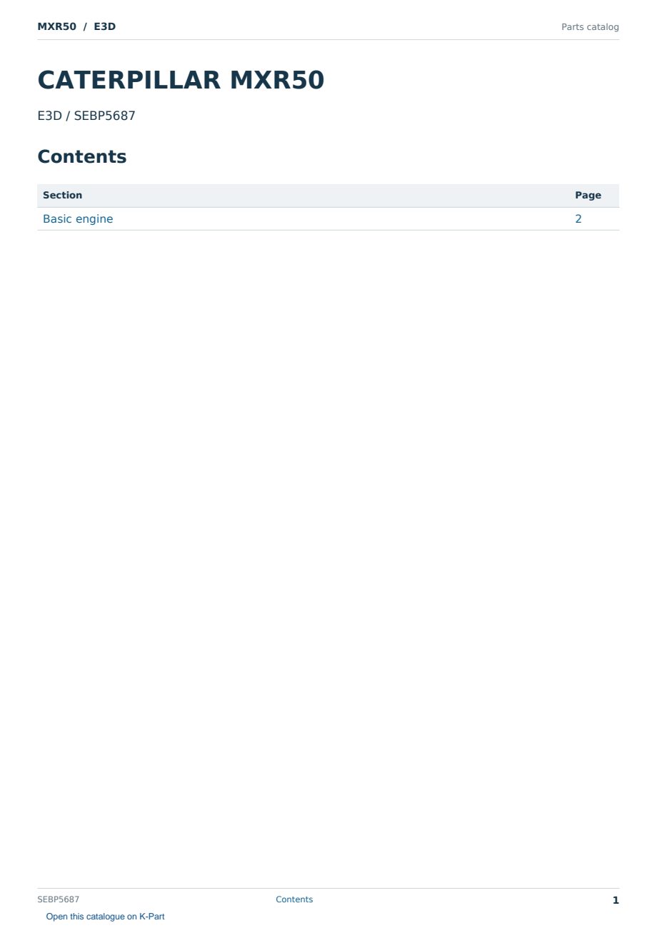 Caterpillar MXR50 S/N E3D Partsbook SEBP5687 (English) - sample page 1 of 2 Caterpillar MXR50 S/N E3D Partsbook SEBP5687 (English) - sample page 1 of 2