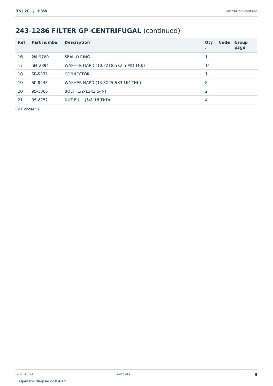 Caterpillar 3512C S/N E3W Partsbook SEBP4669 (English) - sample page 9 of 10 Caterpillar 3512C S/N E3W Partsbook SEBP4669 (English) - sample page 9 of 10