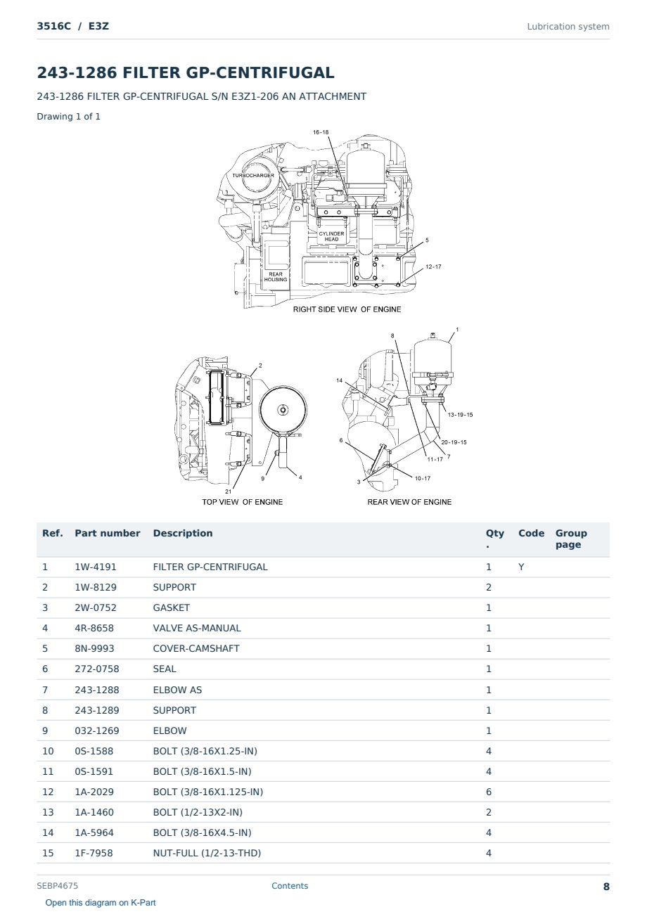 Caterpillar 3516C S/N E3Z Partsbook SEBP4675 (English) - sample page 8 of 10 Caterpillar 3516C S/N E3Z Partsbook SEBP4675 (English) - sample page 8 of 10