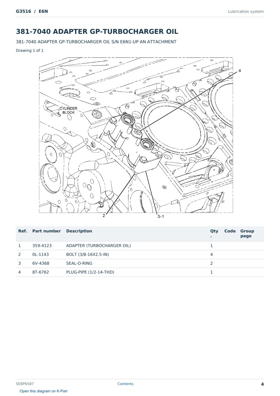 Caterpillar G3516 S/N E6N Partsbook SEBP6587 (English) - sample page 4 of 10 Caterpillar G3516 S/N E6N Partsbook SEBP6587 (English) - sample page 4 of 10