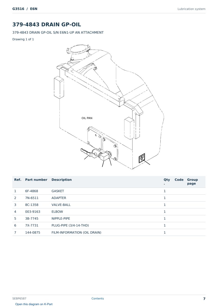 Caterpillar G3516 S/N E6N Partsbook SEBP6587 (English) - sample page 7 of 10 Caterpillar G3516 S/N E6N Partsbook SEBP6587 (English) - sample page 7 of 10
