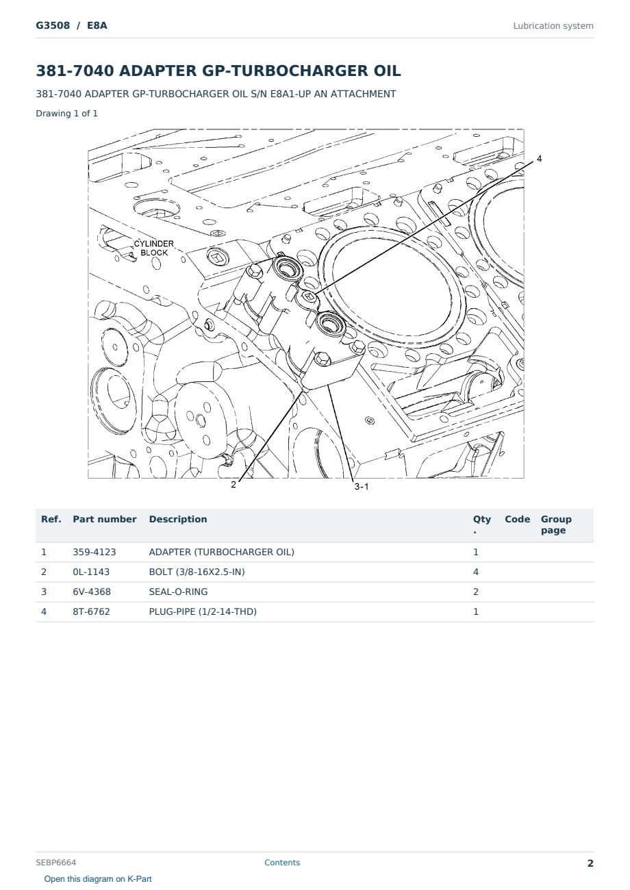 Caterpillar G3508 S/N E8A Partsbook SEBP6664 (English) - sample page 2 of 10 Caterpillar G3508 S/N E8A Partsbook SEBP6664 (English) - sample page 2 of 10