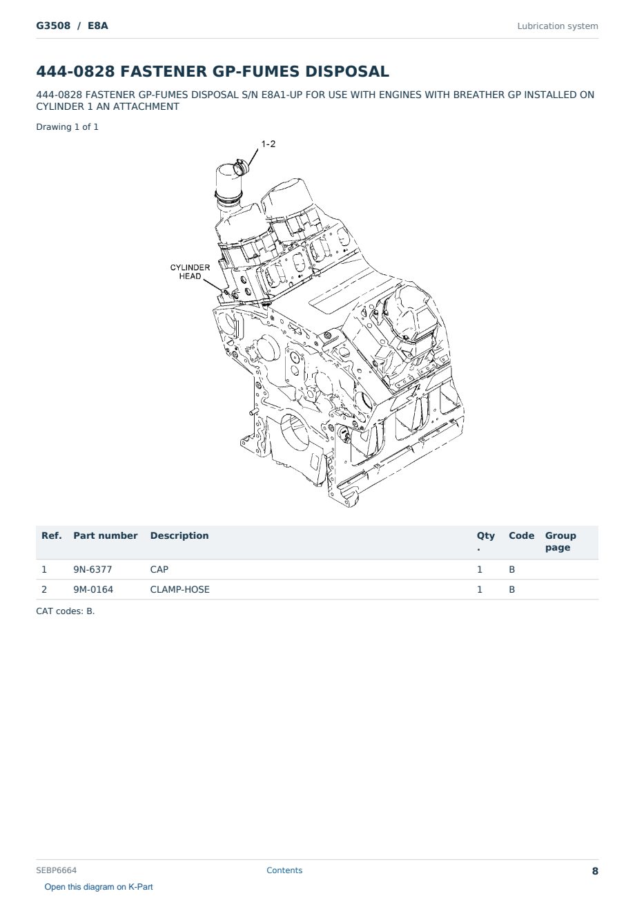 Caterpillar G3508 S/N E8A Partsbook SEBP6664 (English) - sample page 8 of 10 Caterpillar G3508 S/N E8A Partsbook SEBP6664 (English) - sample page 8 of 10