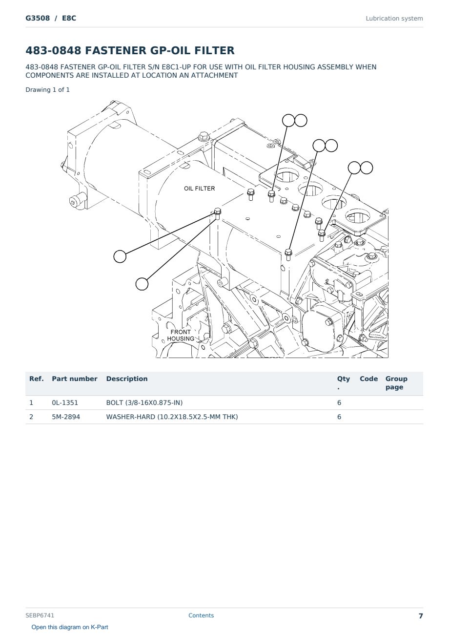Caterpillar G3508 S/N E8C Partsbook SEBP6741 (English) - sample page 7 of 10 Caterpillar G3508 S/N E8C Partsbook SEBP6741 (English) - sample page 7 of 10