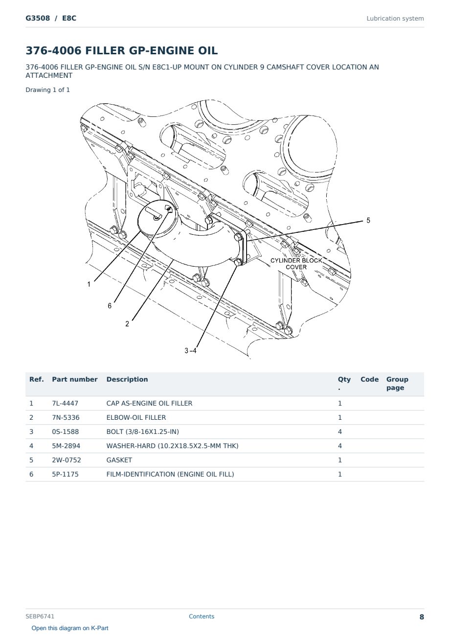 Caterpillar G3508 S/N E8C Partsbook SEBP6741 (English) - sample page 8 of 10 Caterpillar G3508 S/N E8C Partsbook SEBP6741 (English) - sample page 8 of 10