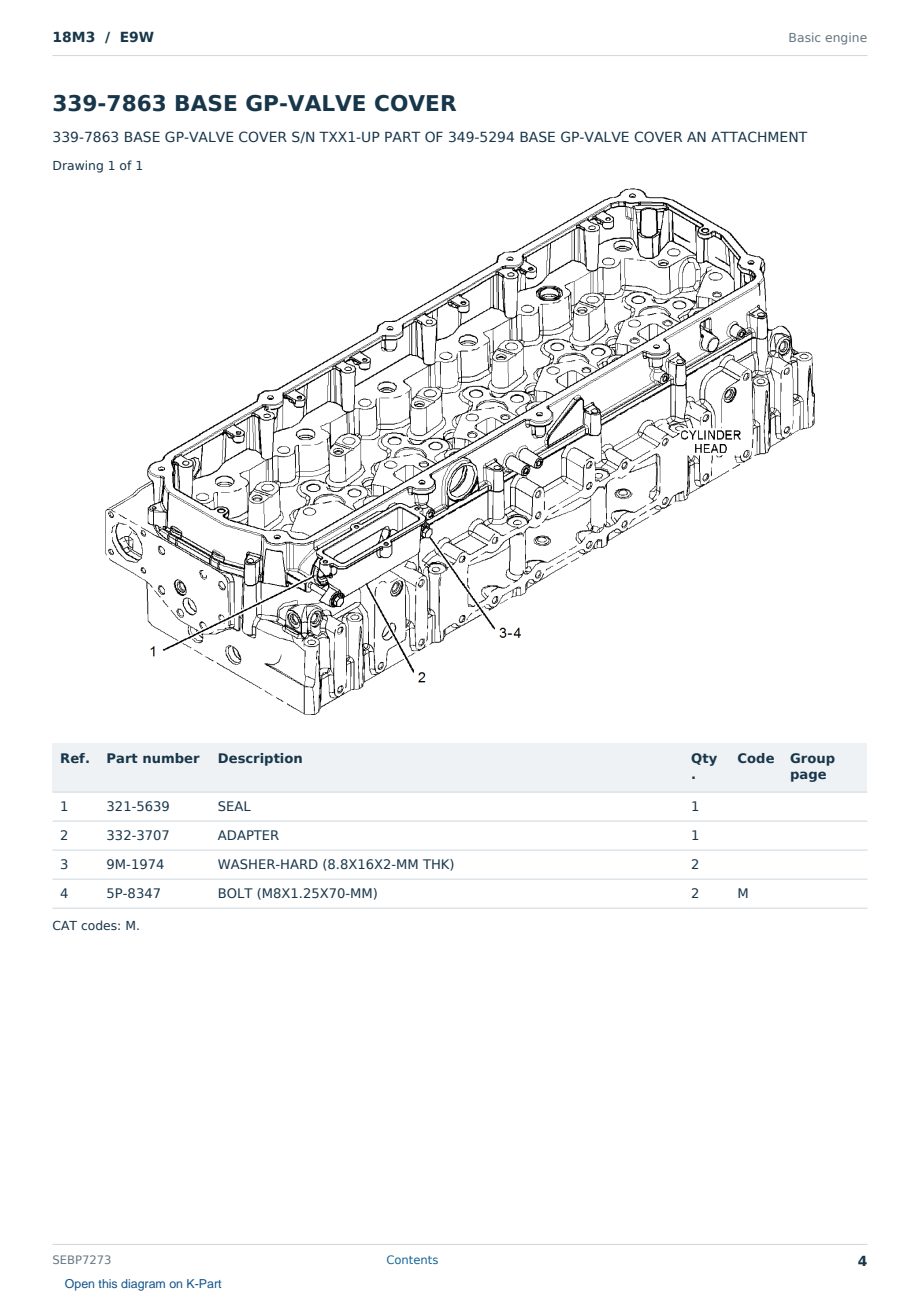 Caterpillar 18M3 S/N E9W Partsbook SEBP7273 (English) - sample page 4 of 10 Caterpillar 18M3 S/N E9W Partsbook SEBP7273 (English) - sample page 4 of 10