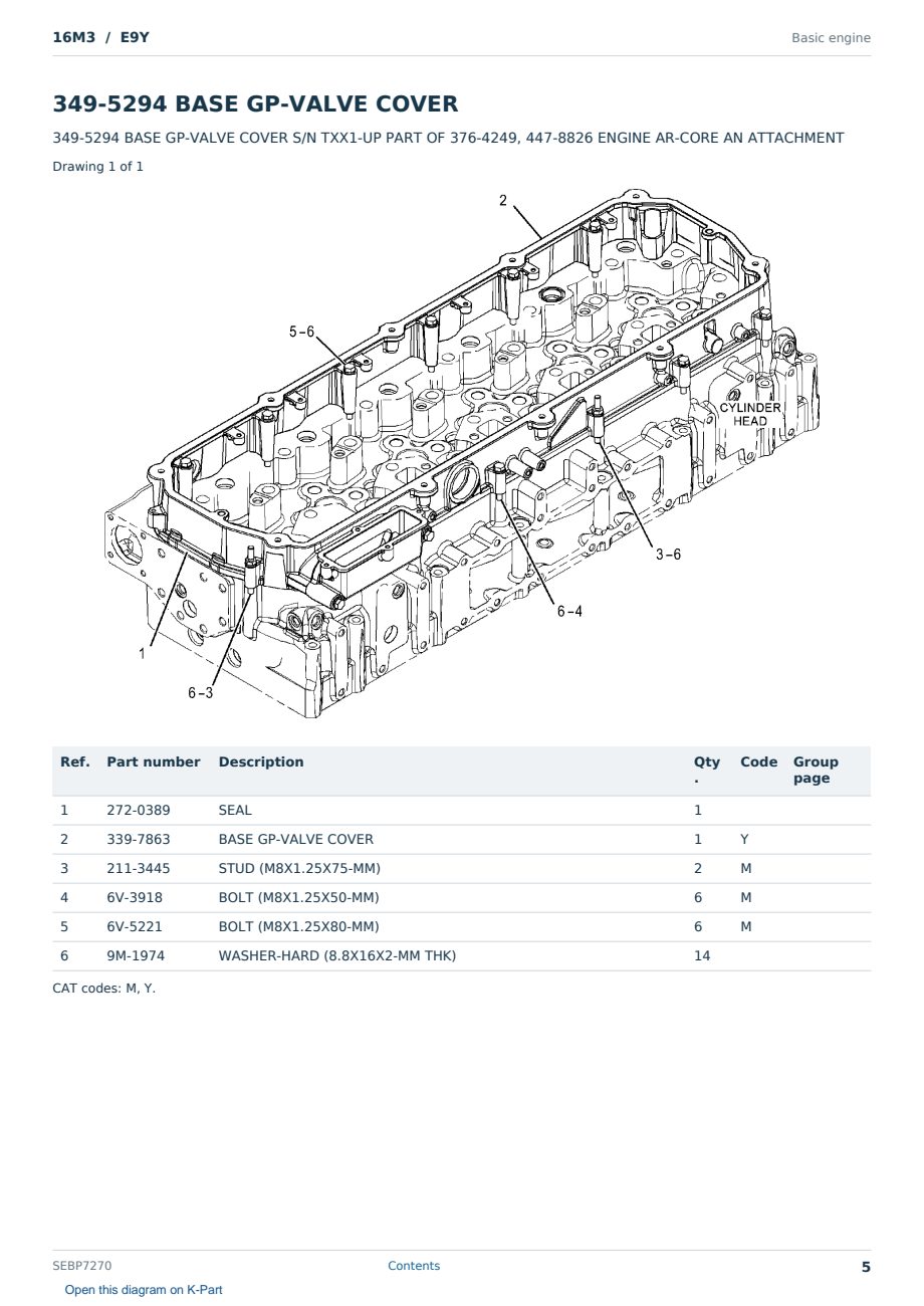 Caterpillar 16M3 S/N E9Y Partsbook SEBP7270 (English) - sample page 5 of 10 Caterpillar 16M3 S/N E9Y Partsbook SEBP7270 (English) - sample page 5 of 10