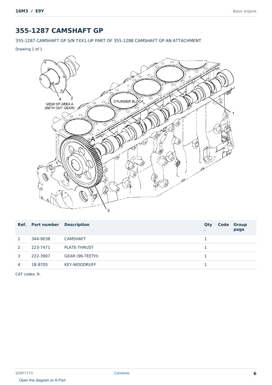 Caterpillar 16M3 S/N E9Y Partsbook SEBP7270 (English) - sample page 6 of 10 Caterpillar 16M3 S/N E9Y Partsbook SEBP7270 (English) - sample page 6 of 10