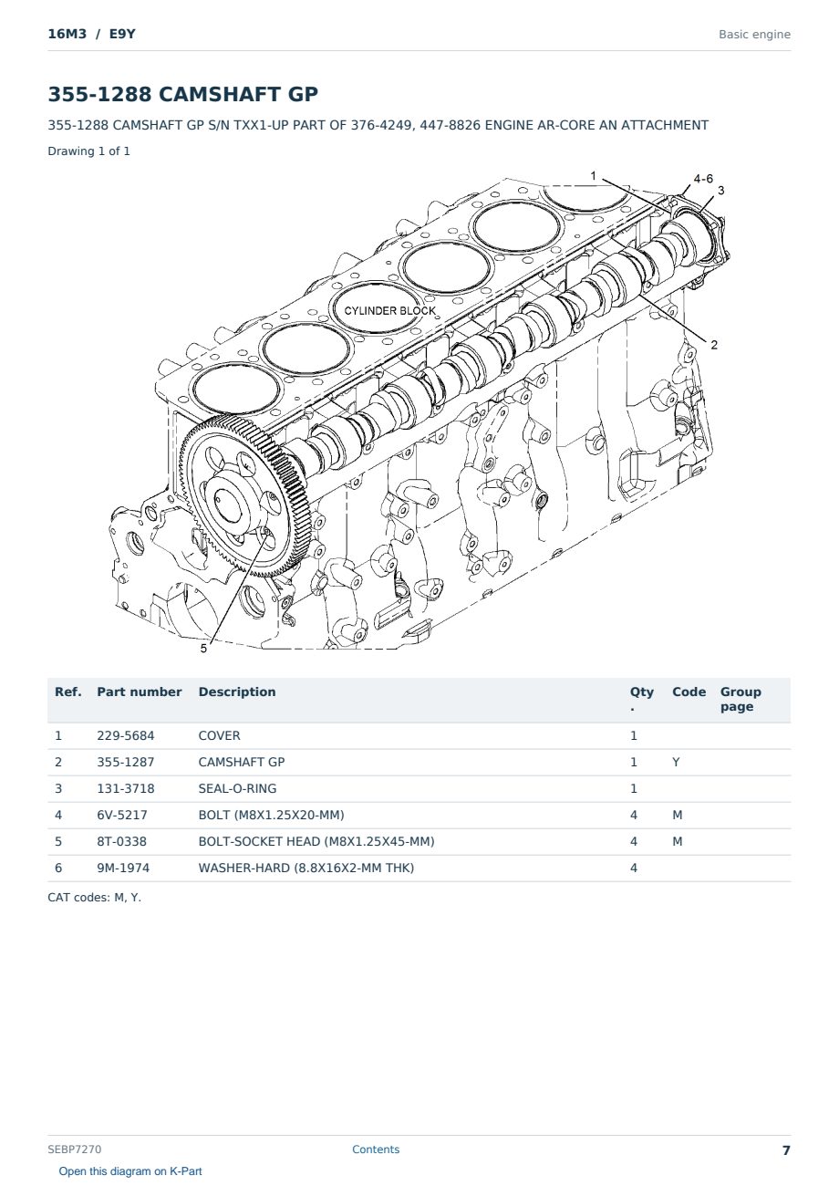 Caterpillar 16M3 S/N E9Y Partsbook SEBP7270 (English) - sample page 7 of 10 Caterpillar 16M3 S/N E9Y Partsbook SEBP7270 (English) - sample page 7 of 10