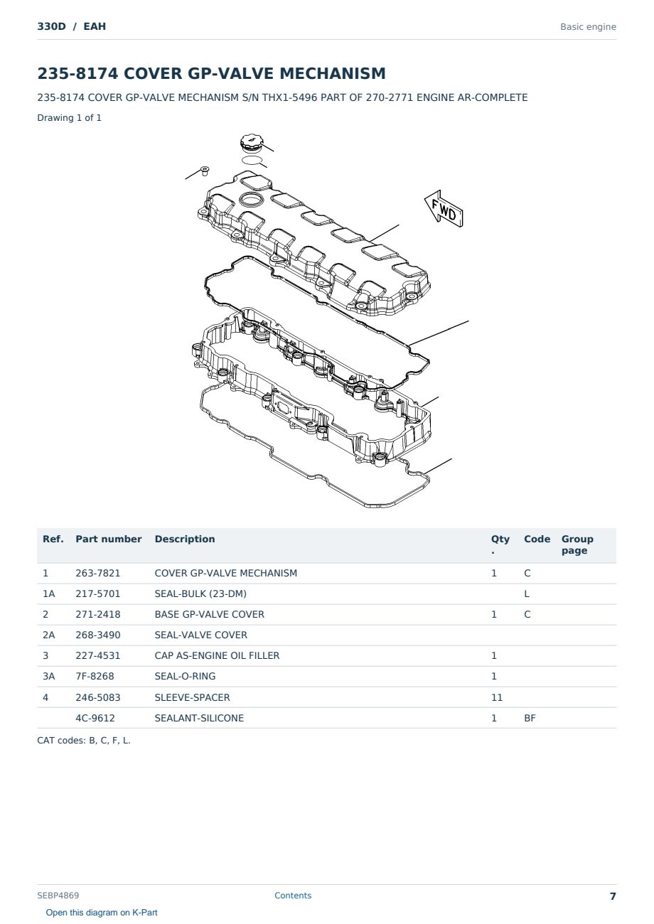 Caterpillar 330D S/N EAH Partsbook SEBP4869 (English) - sample page 7 of 10 Caterpillar 330D S/N EAH Partsbook SEBP4869 (English) - sample page 7 of 10