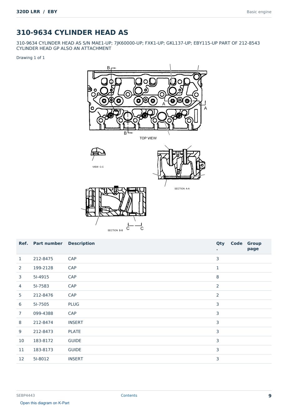 Caterpillar 320D LRR S/N EBY Partsbook SEBP4443 (English) - sample page 9 of 10 Caterpillar 320D LRR S/N EBY Partsbook SEBP4443 (English) - sample page 9 of 10