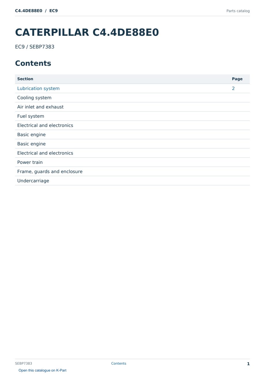 Caterpillar C4.4DE88E0 S/N EC9 Partsbook SEBP7383 (English) - sample page 1 of 10 Caterpillar C4.4DE88E0 S/N EC9 Partsbook SEBP7383 (English) - sample page 1 of 10