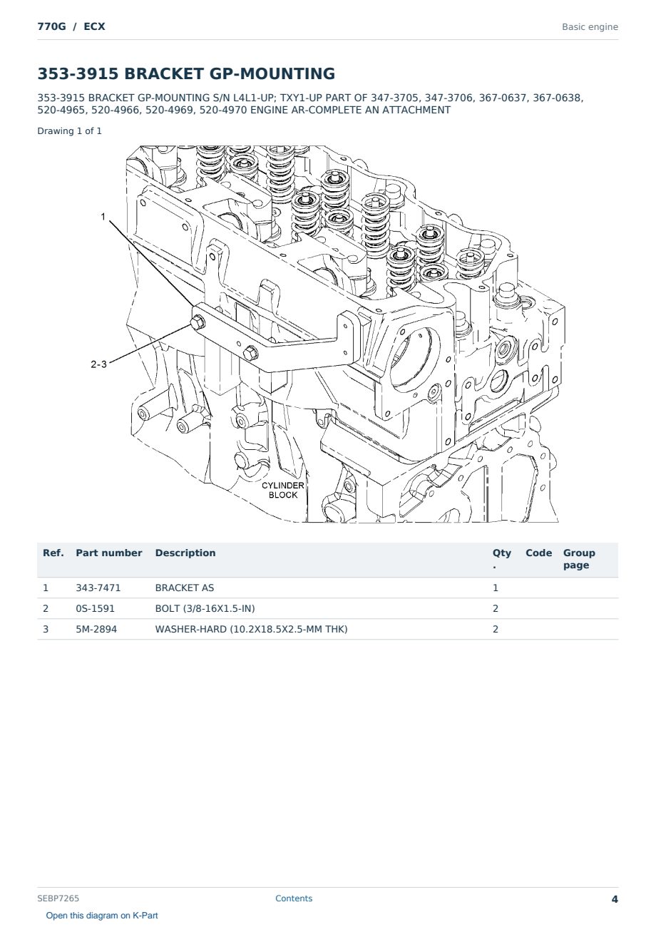 Caterpillar 770G S/N ECX Partsbook SEBP7265 (English) - sample page 4 of 10 Caterpillar 770G S/N ECX Partsbook SEBP7265 (English) - sample page 4 of 10