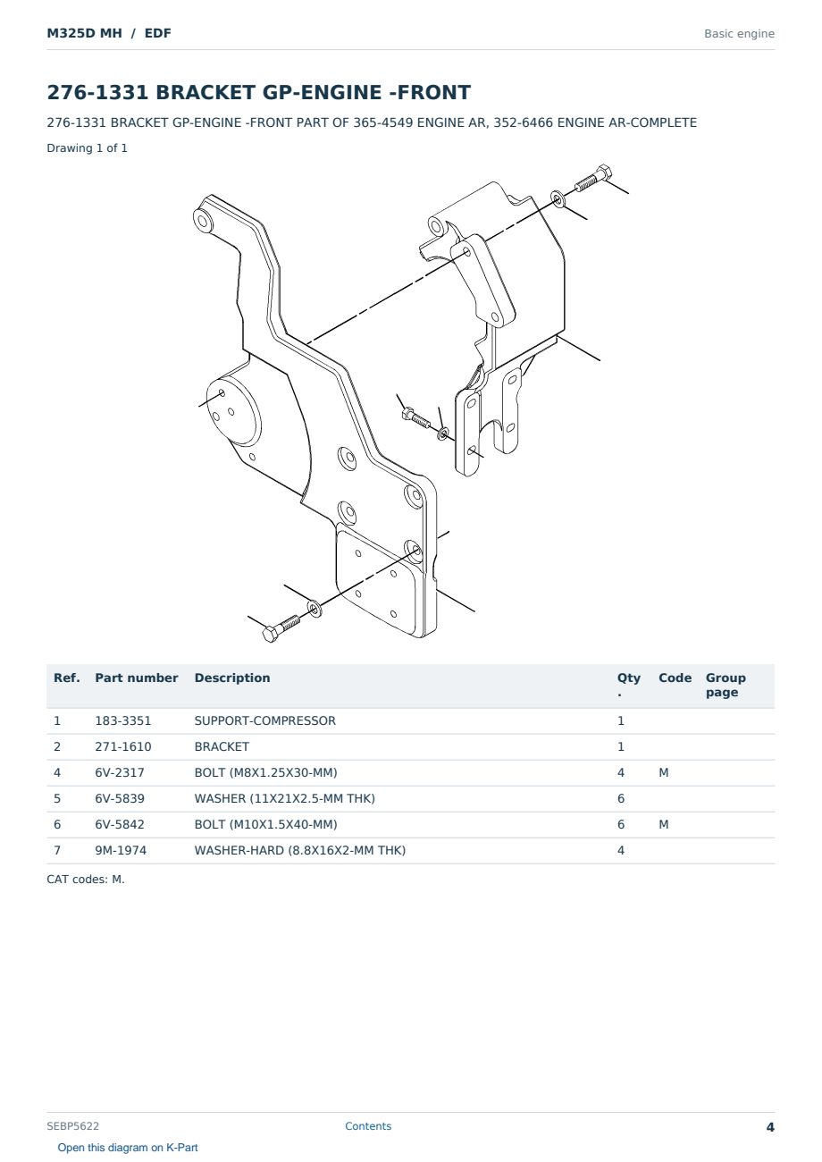Caterpillar M325D MH S/N EDF Partsbook SEBP5622 (English) - sample page 4 of 10 Caterpillar M325D MH S/N EDF Partsbook SEBP5622 (English) - sample page 4 of 10