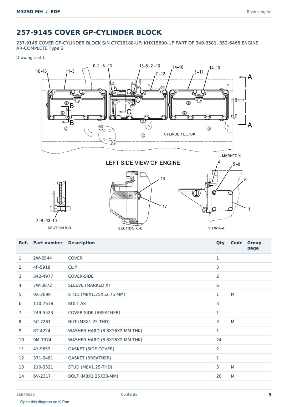 Caterpillar M325D MH S/N EDF Partsbook SEBP5622 (English) - sample page 9 of 10 Caterpillar M325D MH S/N EDF Partsbook SEBP5622 (English) - sample page 9 of 10